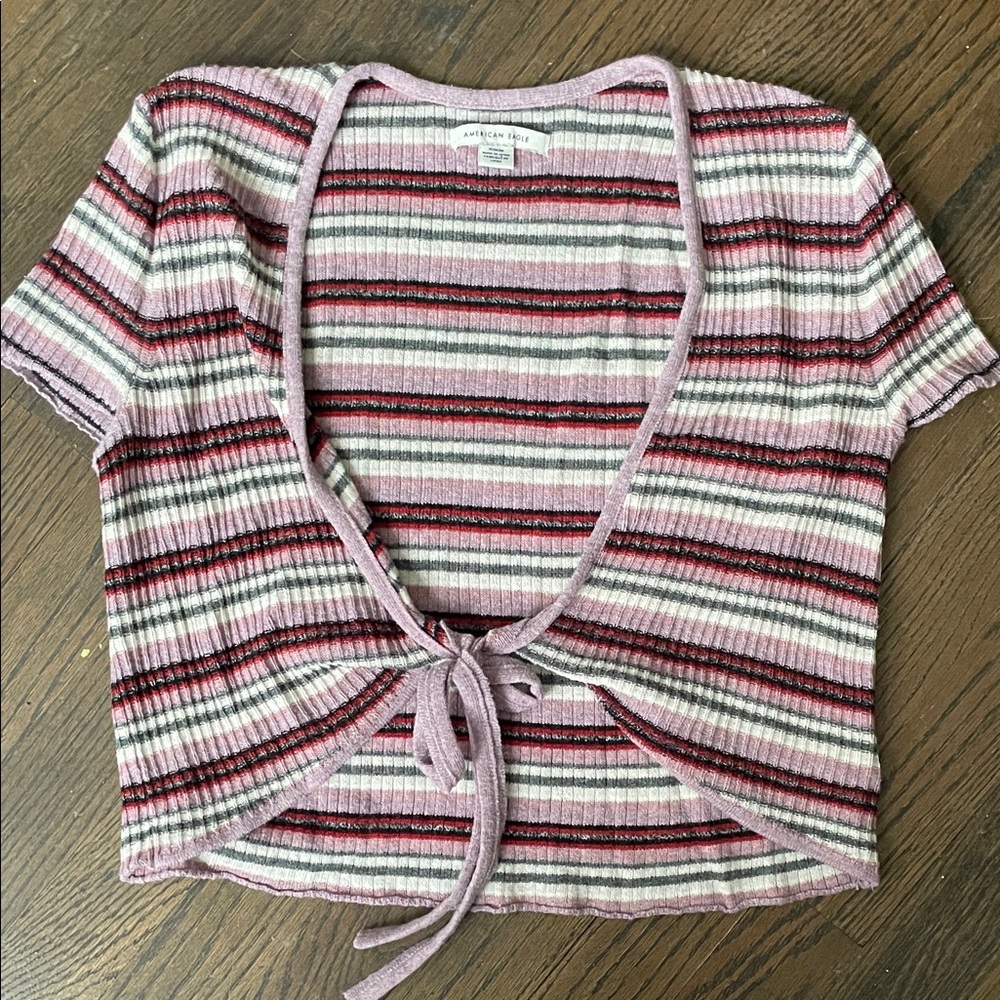 American Eagle Outfitters Pink and White Striped Crop Top